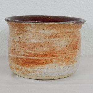 Handmade Vintage Beige Brown Orange Round Bowl Art Pottery 3.25" High 4.5" Dia